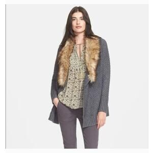 Joie Faux fur sweater cardigan coat wool yak blend